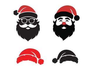 Santa Claus Face Silhouette Vector Bundle with Santa Hats, Christmas Beard Clip art, Holiday Santa Icons.