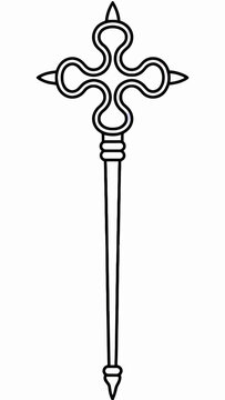 Elegant crosier scepter outline for historical illustration and design projects featuring classic monarchy and religious symbolism for creative use