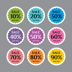 Sale stickers set, star shape. Red price and discount label.