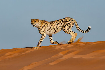 Cheetah (Acinonyx jubatus) Running on Dune Ridge in Stunning Wildlife Action Shot