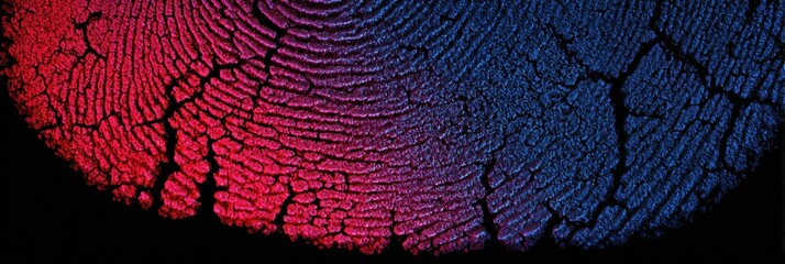Cracked Fingerprint Icon With Glitch Effects in Dark Blue and Red Neon, Showcasing Identity Theft Concept