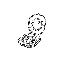 An open compass drawn by hand. Pirate themed.