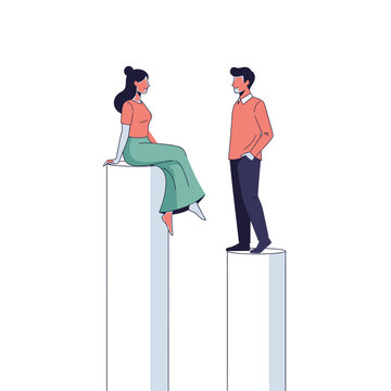 Illustrated couple separated by height showcasing gender roles and societal expectations