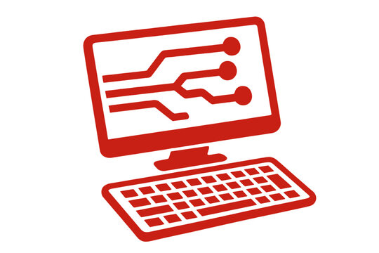 Sleek Tech Icons. Computer monitor and keyboard icon, embodying technology and digital innovation. The monitor is angled slightly, with a visible screen and detailed keyboard
