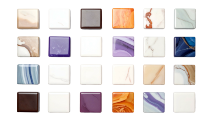 Assorted square tiles in varying colors and textures