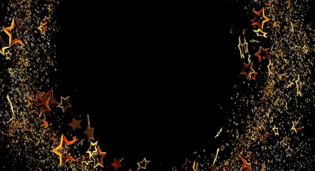 Abstract design featuring a border of gold stars and glitter particles on a black backdrop for...