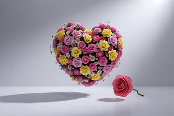 flowerbed in heart shaped on flight with white Background