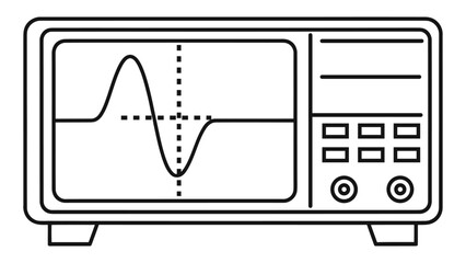 Oscilloscope line icon illustrating electrical signal measurement and visualization on a screen, diagnostic instrument.