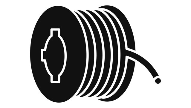 Minimalist black icon of a wire spool or cable reel, perfect for electrical, communication, or industrial design project