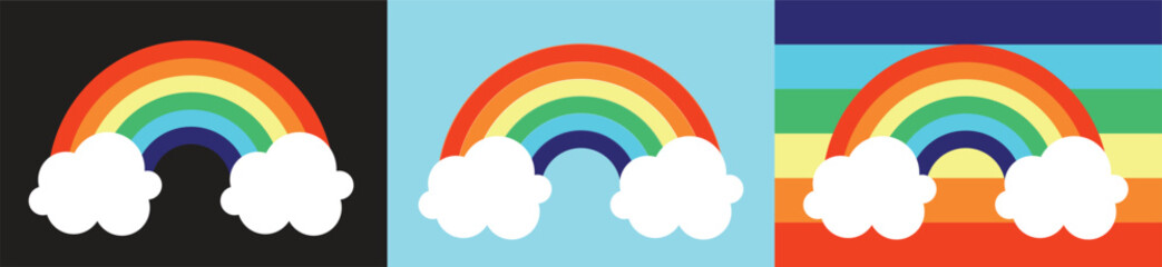 Beautiful Rainbow on different Background stock illustration set.