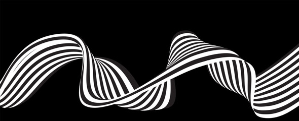 Black on white abstract perspective line wave stripes with 3d dimensional effect isolated on white. vector illustration