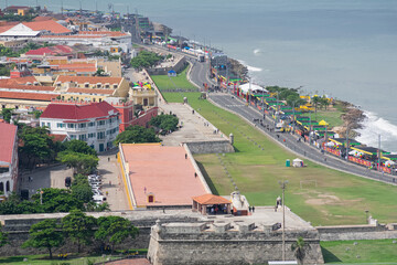Beautiful view of Cartagena, from the height of a building, before the start of the city's independence celebration.