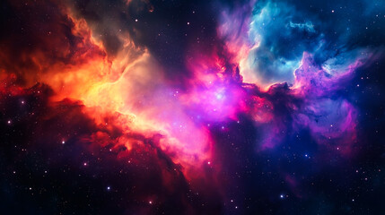 Naklejka premium Colorful Space Nebula with Distant Stars and Cosmic Clouds