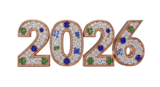 2026 New Year's Illustration with gemstones, creating a visually stunning design