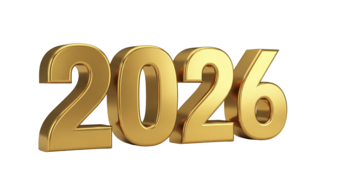 Gold 3D Rendering of the Year 2026 A Vision for the Future