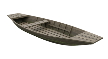 An old wooden rowboat with planks and a flat stern on a black background isolated shot background transparent 