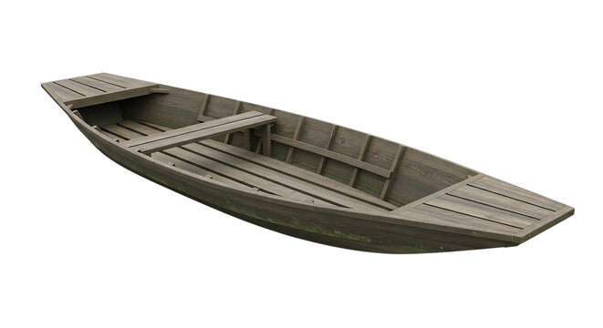 An old wooden rowboat with planks and a flat stern on a black background isolated shot background transparent 