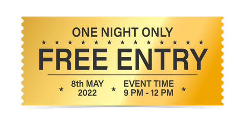 Luxury gold ticket for cinema and coupon template vector isolated.
