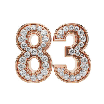 The number eighty-three in luxurious rose gold and diamond style. A stunning isolated 3D illustration for a special 83rd birthday or elegant anniversary celebration