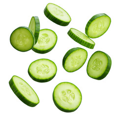 Fresh Cucumber Slices with Splashing Water