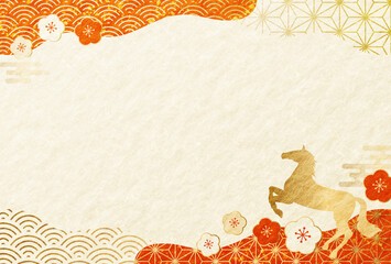 Fototapeta premium 高級感のある 和柄 午年 梅 曲線フレーム 正月 新年 年賀状 2026年 