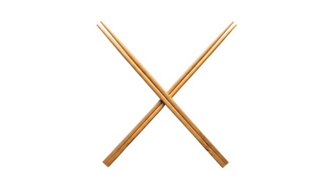 Crossed wooden chopsticks isolated on transparent background, traditional eating utensil - Powered by Adobe