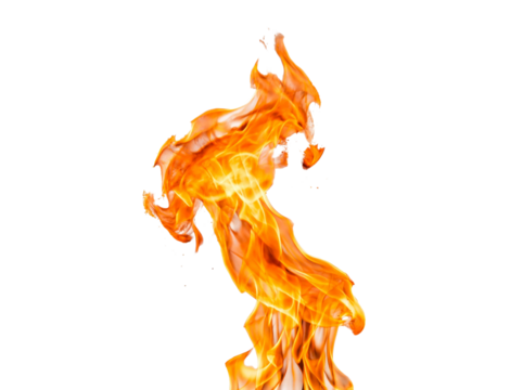 Burning fire flame texture isolated on transparent background png hot blaze heat energy danger inferno orange yellow light combustion motion freeze action campfire element smoke