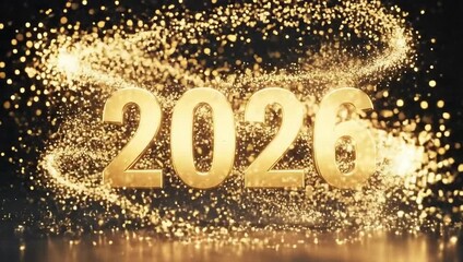 Golden 2026 new year reveal with shimmering particles and elegant animation background video footage