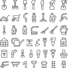 Gardening tools and equipment icons collection, flat design. Vector