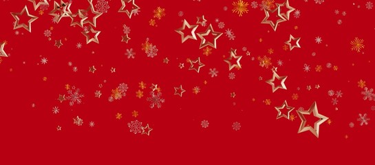 Festive red background with floating golden stars and snowflakes, perfect for Christmas celebrations, holiday greetings and seasonal © vegefox.com