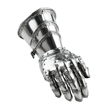 Shiny metal knight gauntlet armor isolated on transparent background