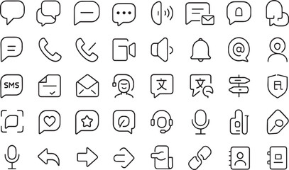 Communication and connection icons: chat, call, email, user, support, media Vector
