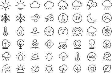Collection of weather and nature related outline icons Vector
