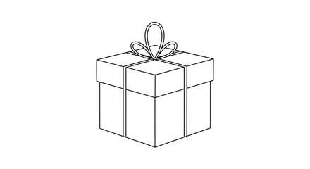 Minimalist line art present box with ribbon