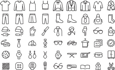 Collection of clothing and accessory line icons for fashion and style Vector