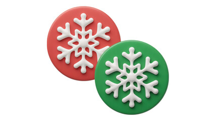 Two festive oval shaped christmas cookies decorated with white snowflake icing isolated on transparent background