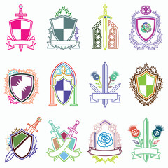 Gothic Dark Line Art Clipart–Medieval Emblem Set