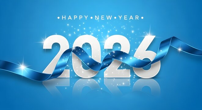 Happy New Year 2026. Happy New Year Celebration Text with Festive Gold Fireworks.