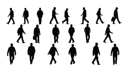 Diverse walking people silhouettes isolated on white background, Vector