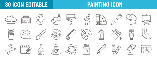Collection of painting related icons, various painting tools, paint icons icon template editable resizable EPS 10