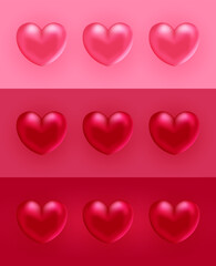 Valentine's Day. Realistic hearts. Vector design. Template for cards, banners, posters, and more.
