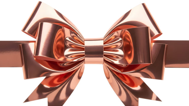 Shiny Rose Gold Gift Bow Isolated on Black Background