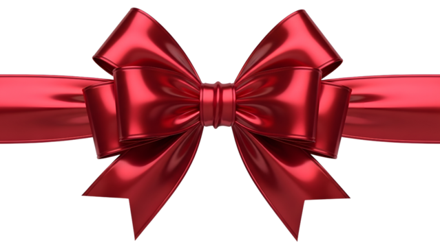 Luxurious Red Christmas Gift Bow and Ribbon Isolated on Black Background