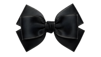Elegant Black Bow Tie with Textured Fabric and White Stitching on Dark Background
