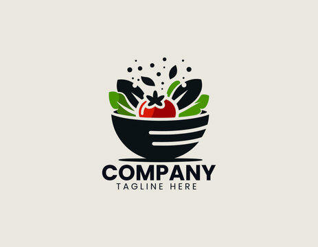 Fresh salad dish presented with leafy ingredients crafted in a clean bold black vector illustration logo