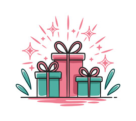 gift boxes vector illustration, festive gift boxes with radiant sparkles