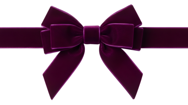 Elegant Dark Purple Velvet Bow and Ribbon Isolated on Black Background