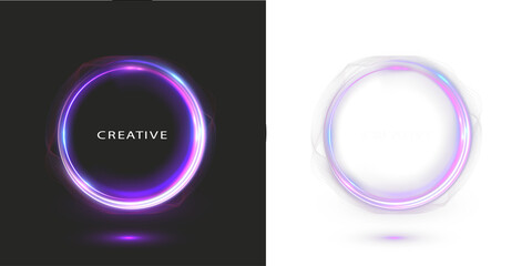 Neon Energy Ring Overlay — Glowing Blue Purple Circular Light Effect, Futuristic Magic Loop, Shiny Vortex Halo, Sci-Fi Swirl Frame, Abstract Luminous Circle Design
