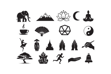 Japanese Culture Icon Set Silhouette Symbols for Vector Design