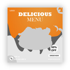 1Delicious food menu and restaurant social media banner template


